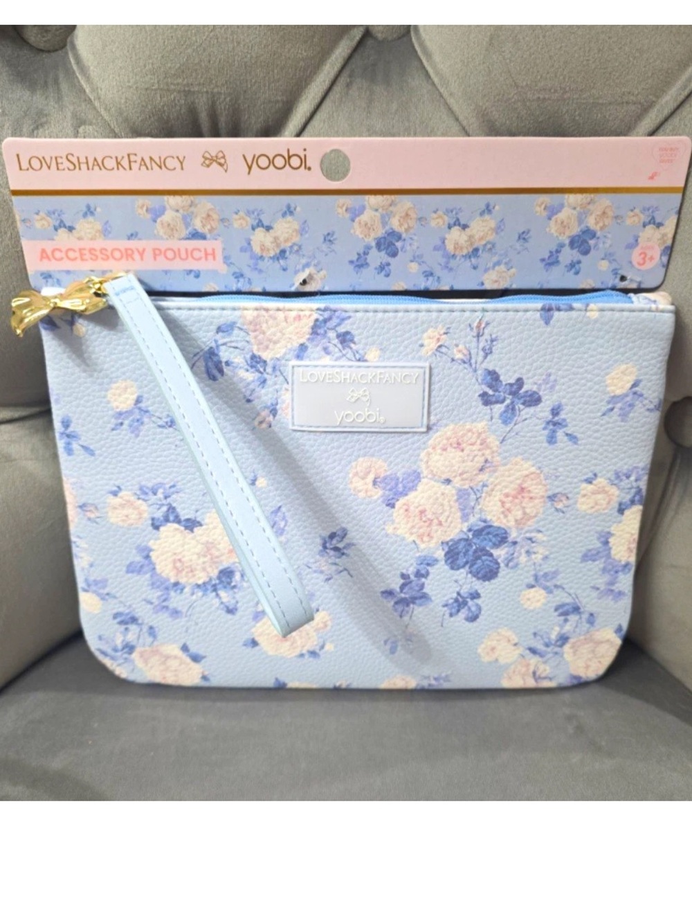 NWT -LoveShackFancy x Target - Blue Everblooming Rosettes Pouch Wristlet w Strap